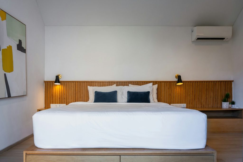 bedroom with mdf wall panel